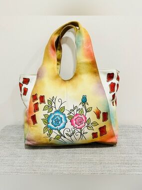 Great American Women’s Leather Works Floral Hand Painted‎ Shoulder Handbag